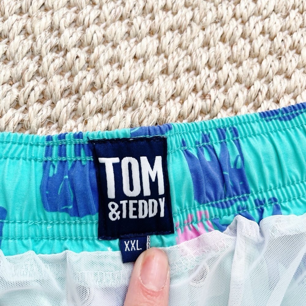 Tom & Teddy Elephant Print Swim Trunks XXL Men’s Teal Blue Pink Beach Shorts - Picture 2 of 7
